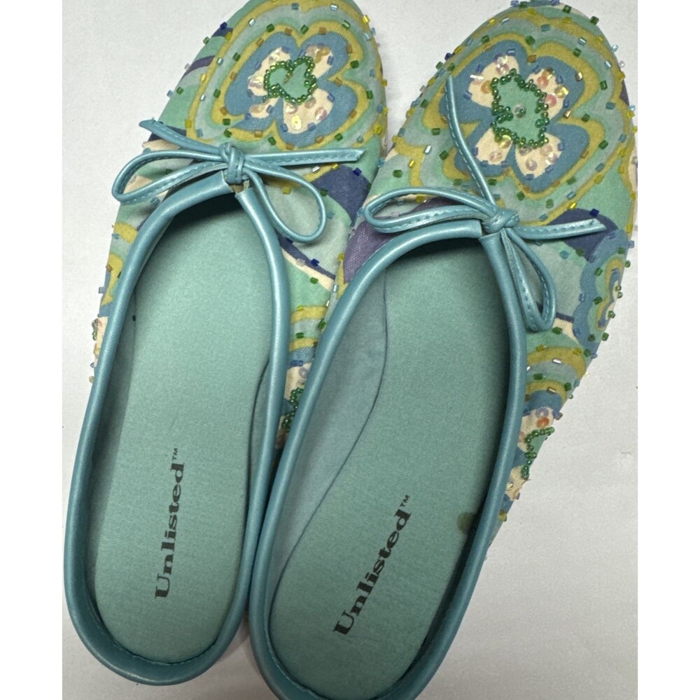 Unlisted Beaded Ballet Flats Slippers Sequin Floral Boho Bows Coastal 7.5